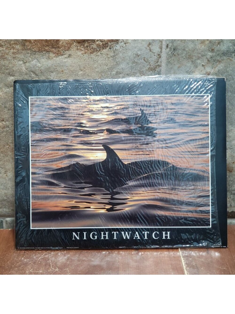 Vintage Unframed Nightwatch Art Print 1993 Orca Whales Surfacing at Twilight